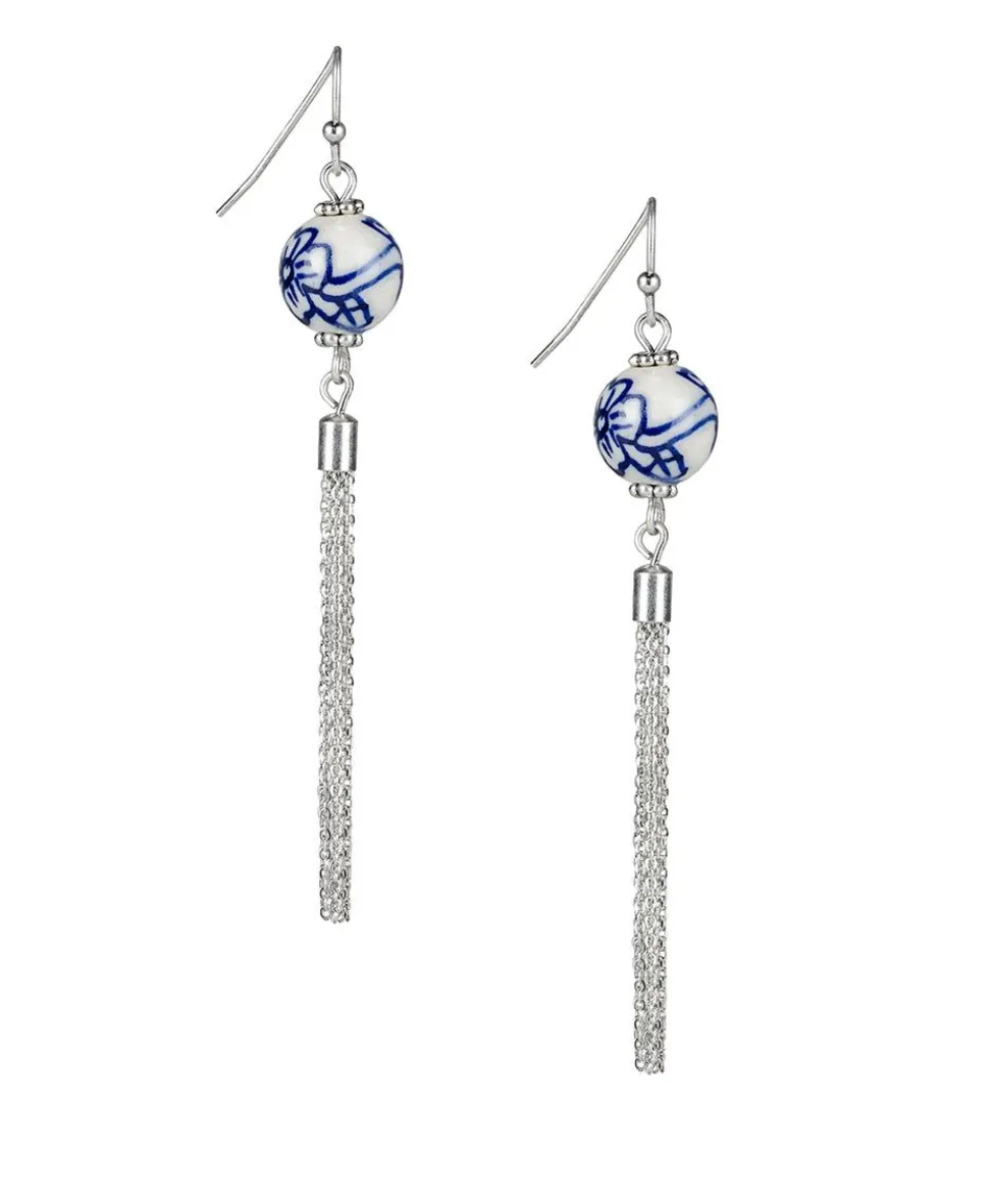 Patricia Nash Blue Bead Earrings W/ Tassels| Earrings