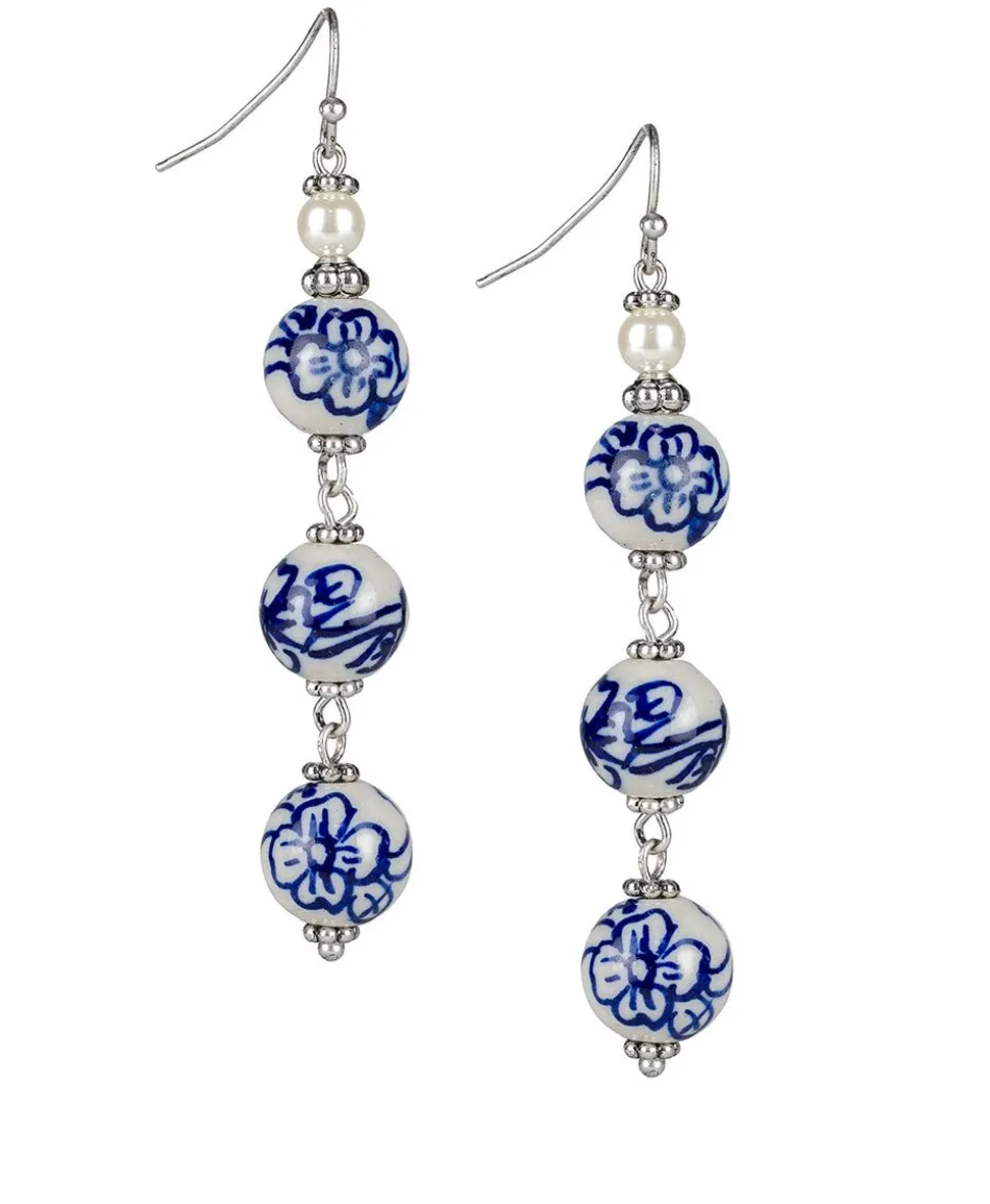 Patricia Nash Blue Triple Bead Drop Earrings| Earrings