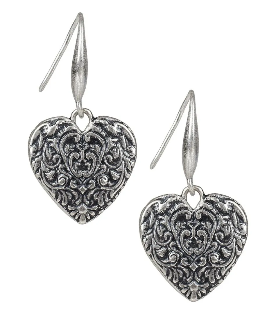 Patricia Nash Tooled Heart Dangle Earrings| Earrings